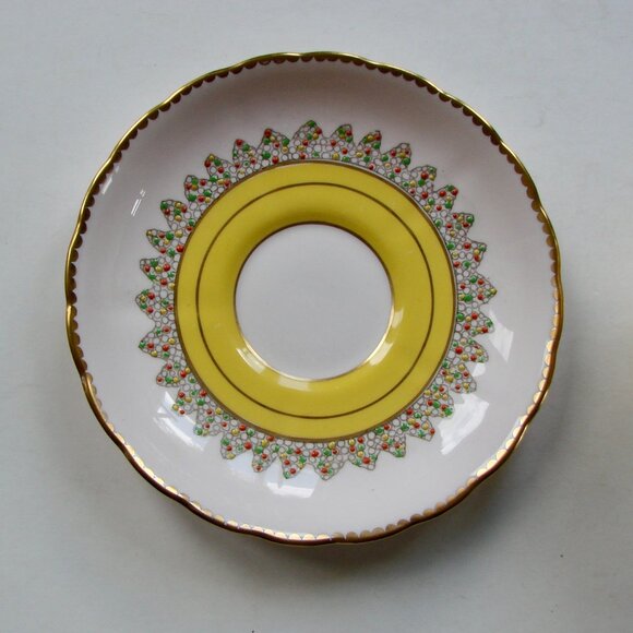 Vintage Fine Bone China Teacup and Saucer Pink Yellow Gold Gilt Tuscan England - Picture 6 of 9